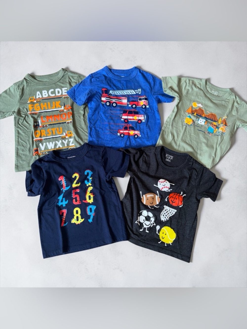 The Children's Place Boys Graphic Tee Bundle - Blue, Navy, Olive, Gray